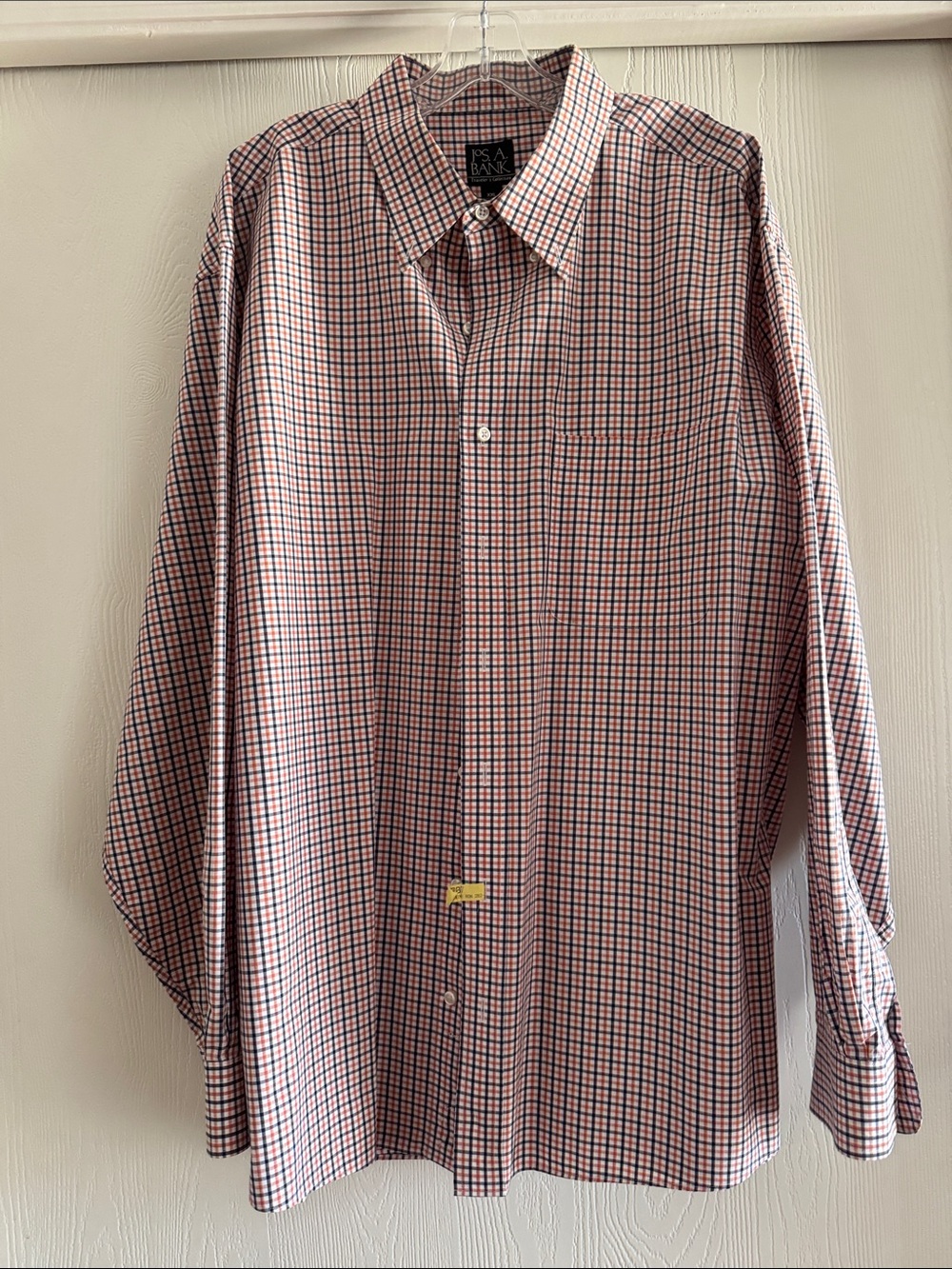 Jos. A. Bank Men’s Navy and Redish/Orange Windowpane Dress Shirt